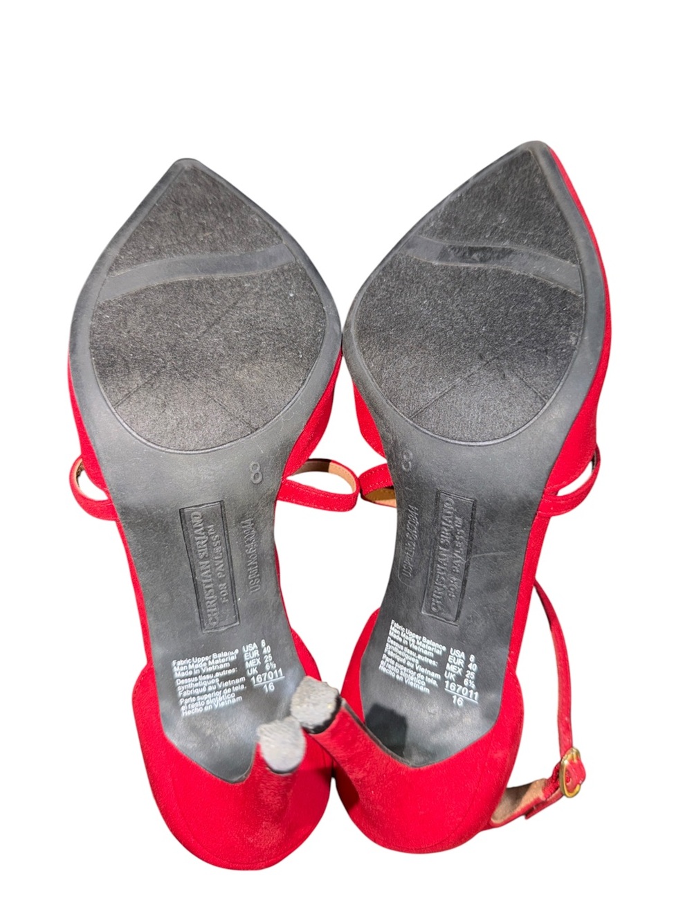 Christian Siriano Red Suede Pointed-Toe Crisscross Slingbacks Heels Size 8 - Picture 10 of 12